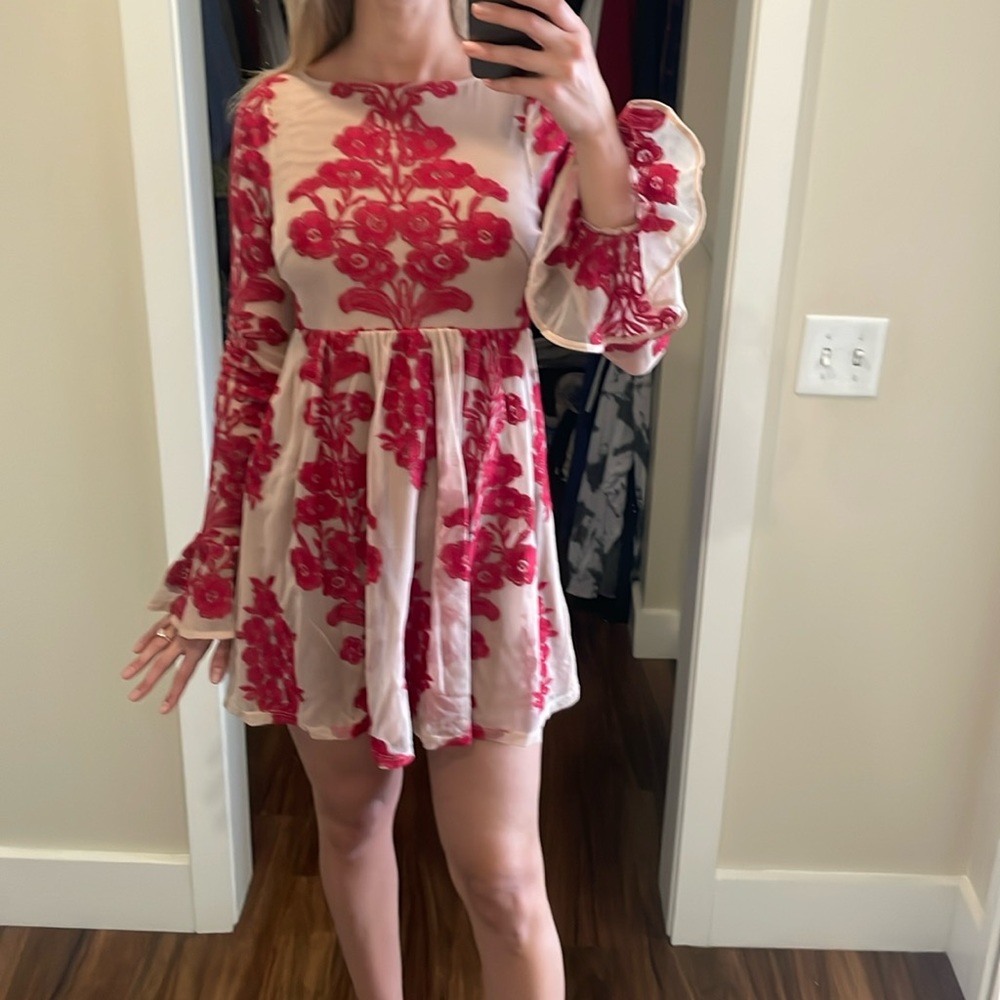 For Love & Lemons Temecula Mini Dress Mesh Embroidered Floral Flutter Sleeve XS